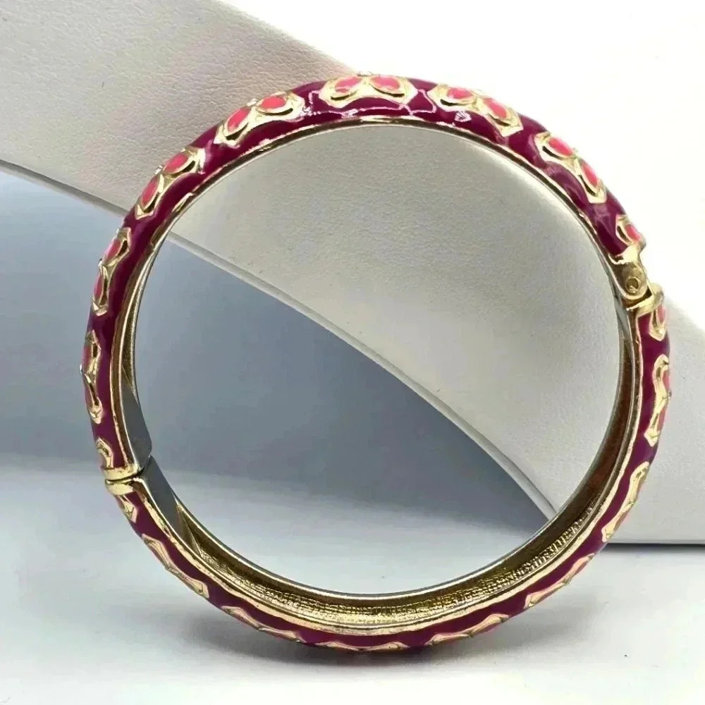Purple Gold Floral Cuff Metal Snap Fashion Boho Retro‎ Jewelry Bracelet B26
